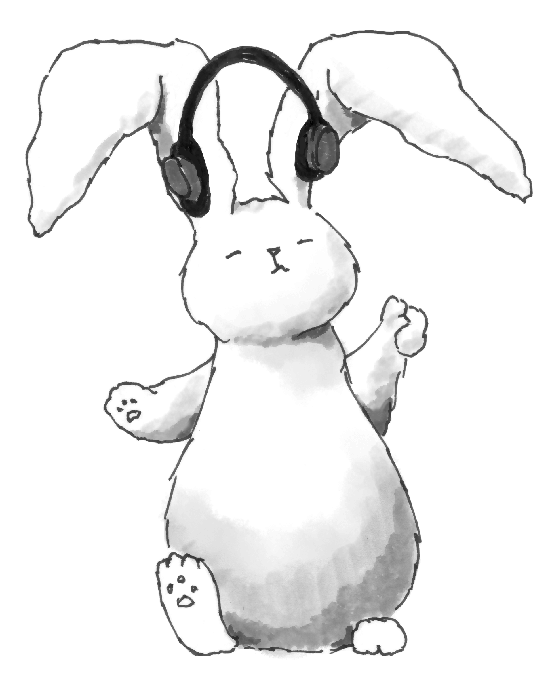 Music Marathon, bunny listening to headphones, drawing