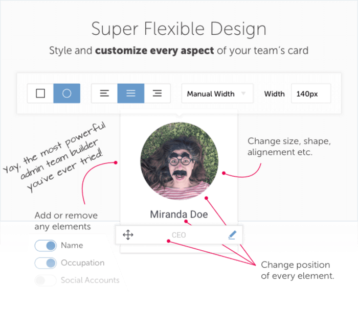 Team Builder features flexible design options for your team member page