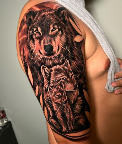 Amazing Alpha Wolf Family Tattoo Design