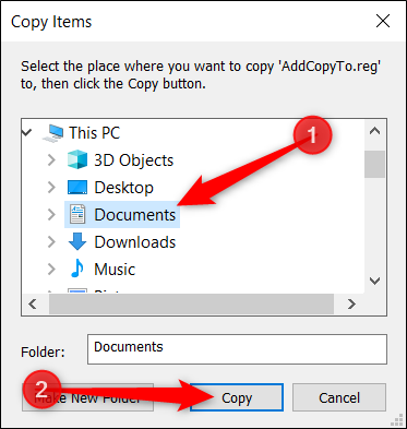 Agregar mover o copiar a carpeta en Windows 10