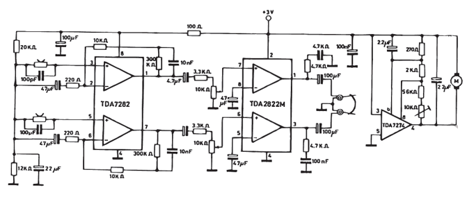 TDA2822 Stereo Cassette Player Circuit