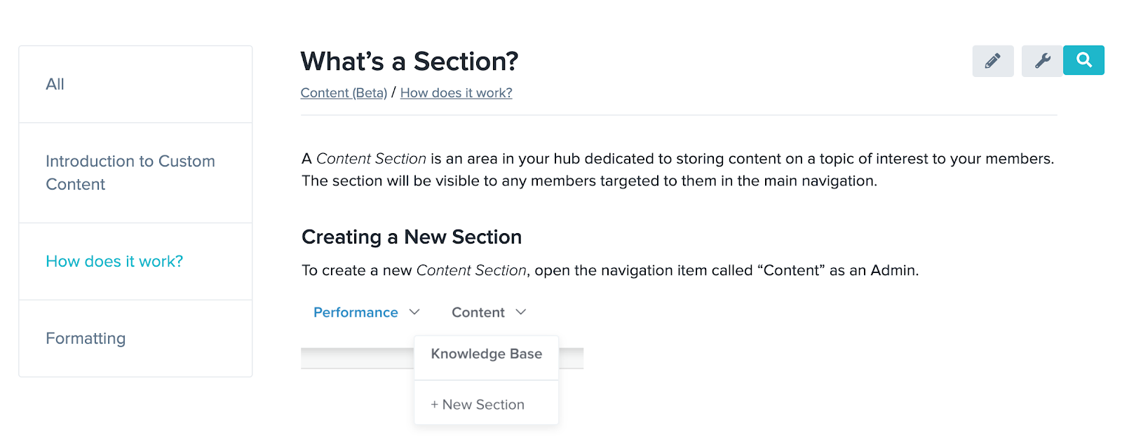 This is an example of a knowledge base page using the new Custom Content