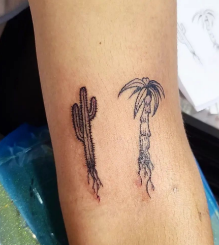 Small Cactus & Palm Tree Tattoo