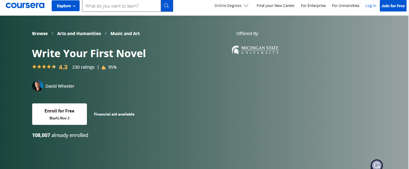 Write Your First Novel (Coursera)
