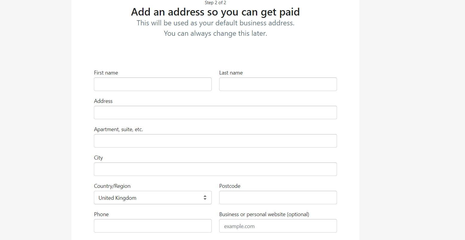 billing details to start a Shopify store