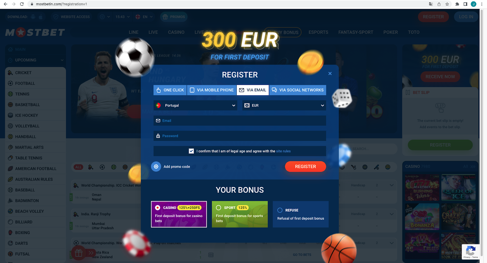 Registrar-se por e-mail Mostbet