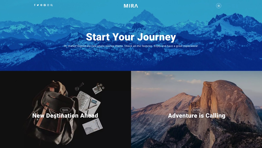 Tema do WordPress do blog Mira Photo Stories