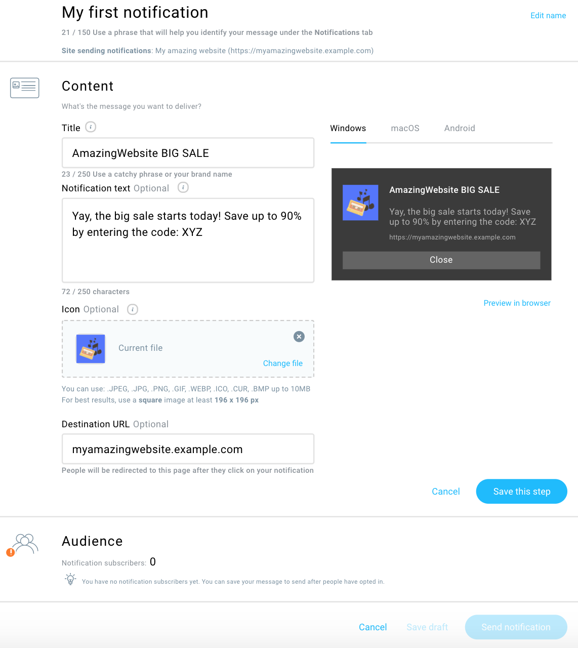 GetResponse's tool for creating custom notifications for separate campaigns 