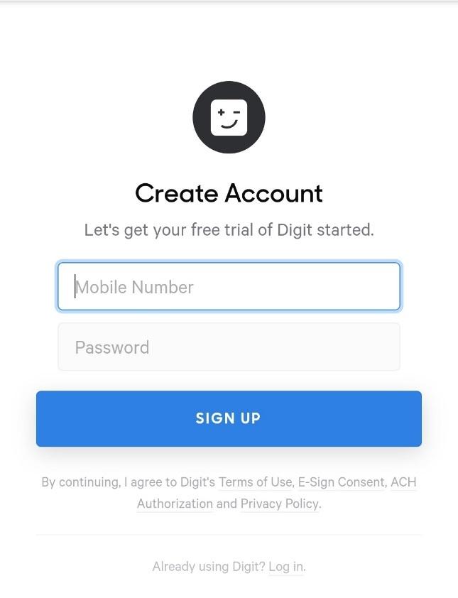 create account screen