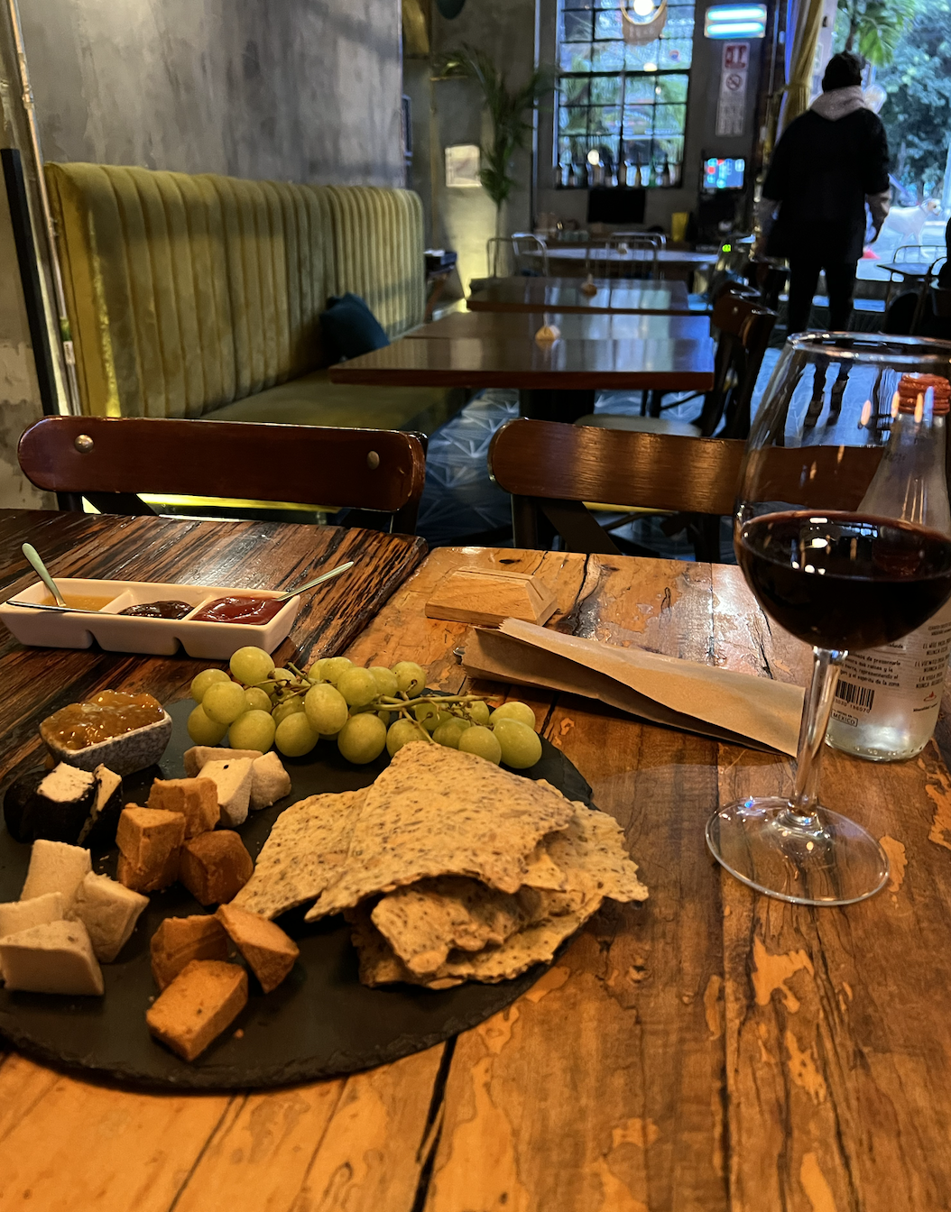 Vegan cheese platter with wine in Roma Mexico City called Forever