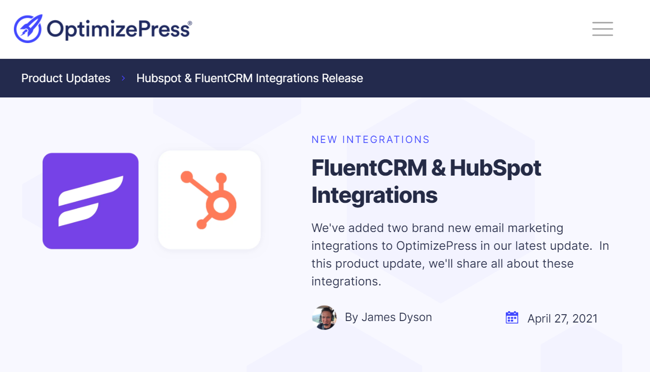 fluentcrm optimizepress integration