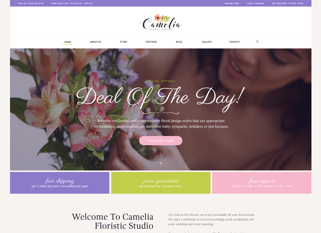 Camelia |  Un tema de WordPress para floristería de Floral Studio