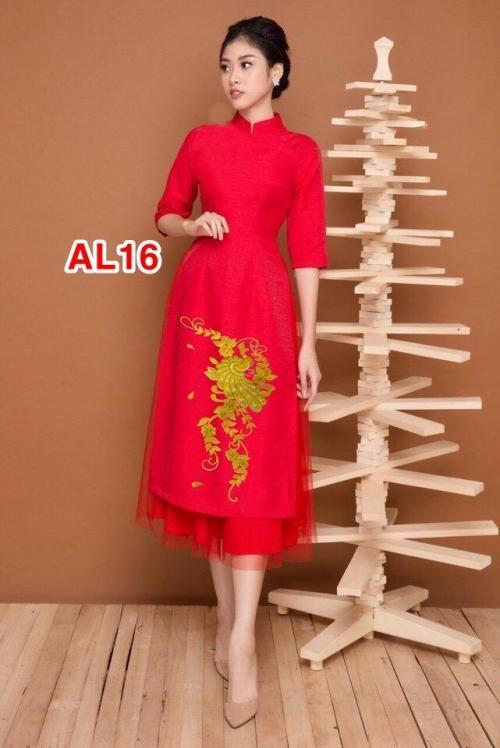 Set áo dài thêu hoa lan cao cấp AL16