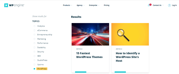 WP Engine Resouce Center home page screenshot 