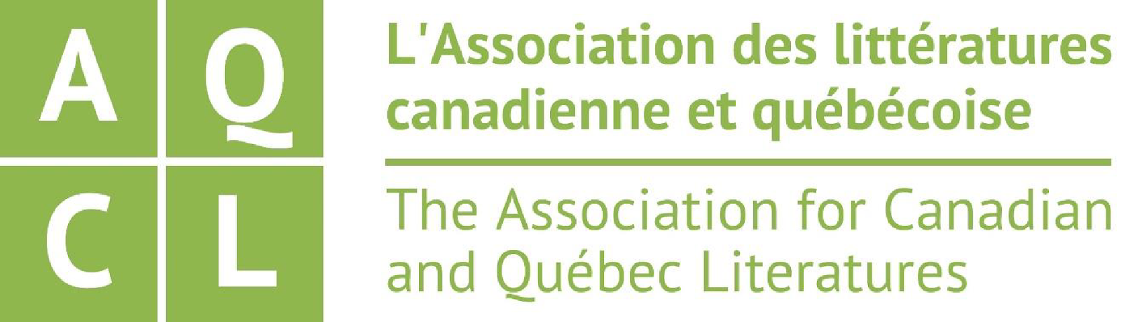 Green logo on white background, with text: "L'Association des littératures canadienne et québécoise | The Association for Canadian and Québec Literatures"