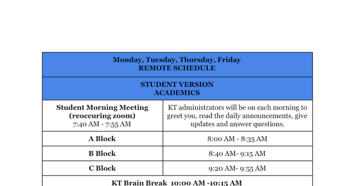 Student Monday, Tuesday and Thursday, Friday.docx