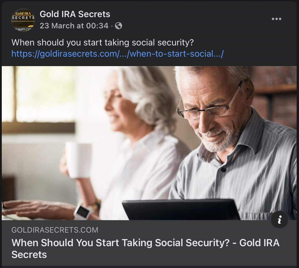 Gold IRA Secrets FB post