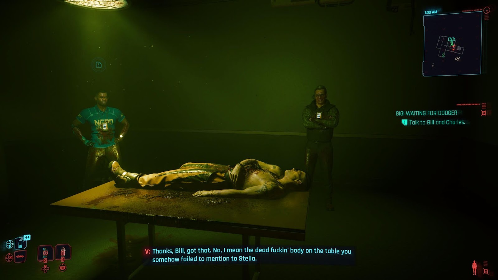 An in game screenshot of Bill and Charlie from the game Cyberpunk 2077. 