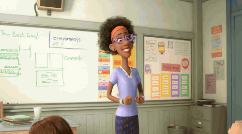 Illustrative GIF from Inside Out that shows a teacher recognizing children with different personality traits.