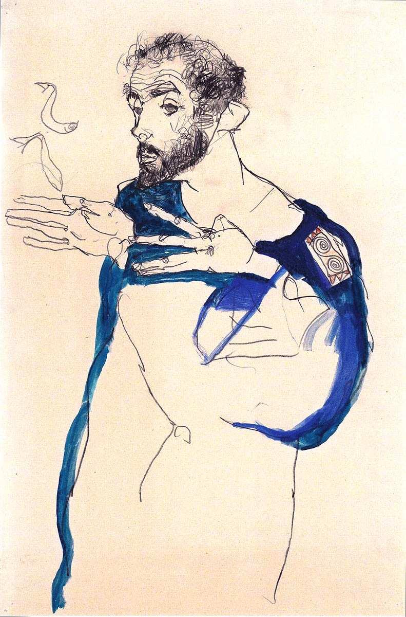 egon schiele gustav klimt portrait light blue smoke