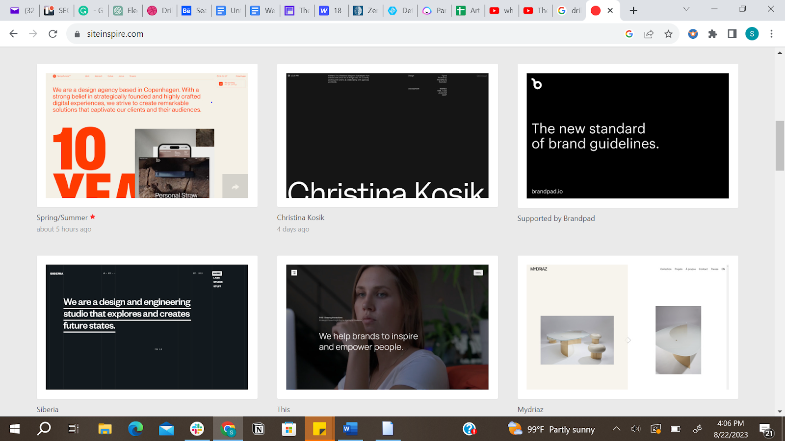 A visual display of SiteInspire's website, featuring published projects