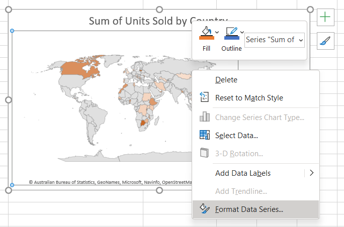 Right-click on the chart to access the Format Data Series pane. 