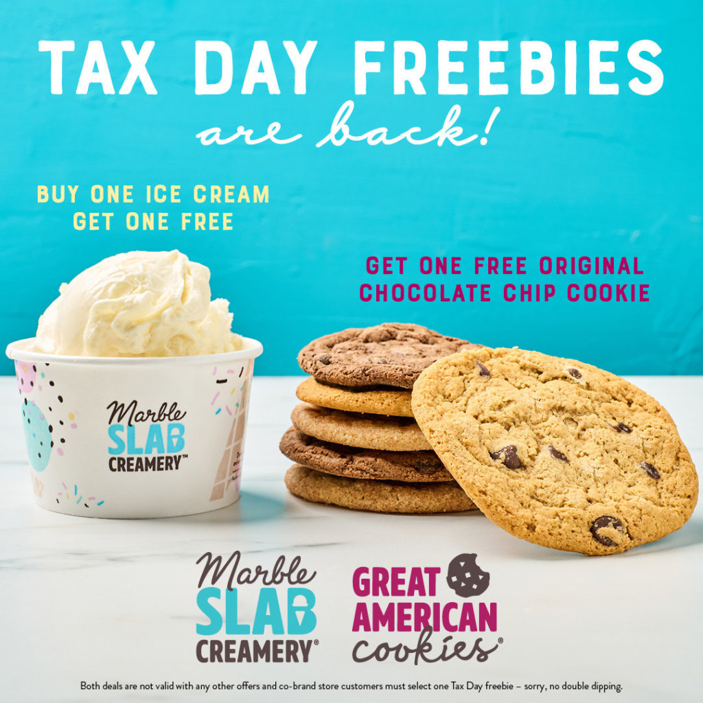 Tax Day Freebies at Marble Slab and Great American Cookies
