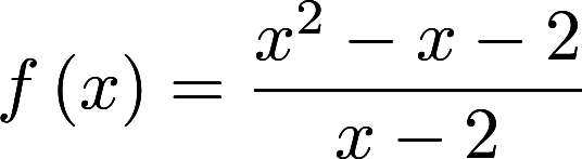 gmath_latex f\left(x\right)=\frac{x^2-x-2}{x-2}