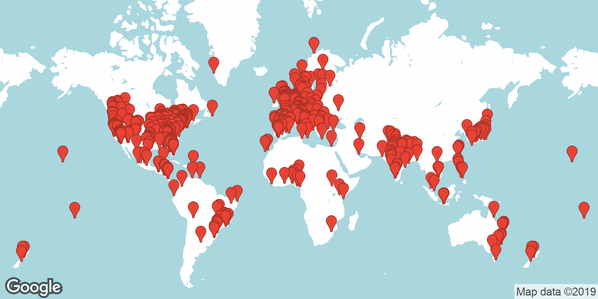 More than 1,563 locations of WordPress meetups marked on the world map.