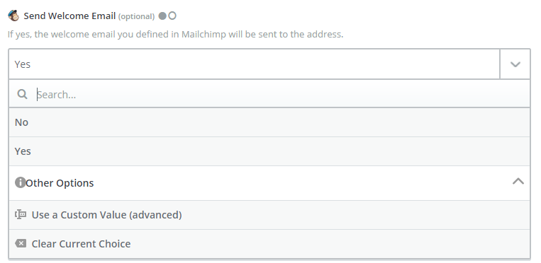 Setting up a send welcome email function for Mailchimp through Zapier.