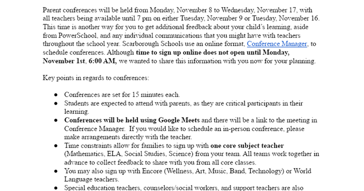 Conference Letter Parent Fall 21
