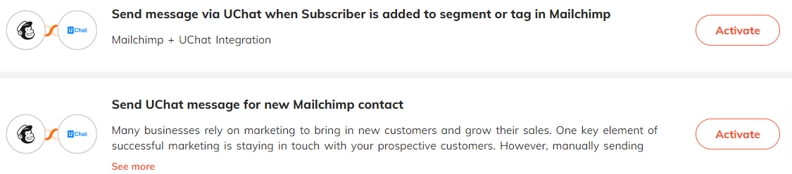 Popular automations for Mailchimp & UChat integration.