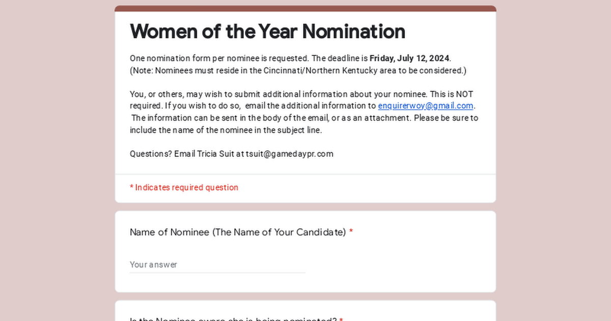 Women of the Year Nomination