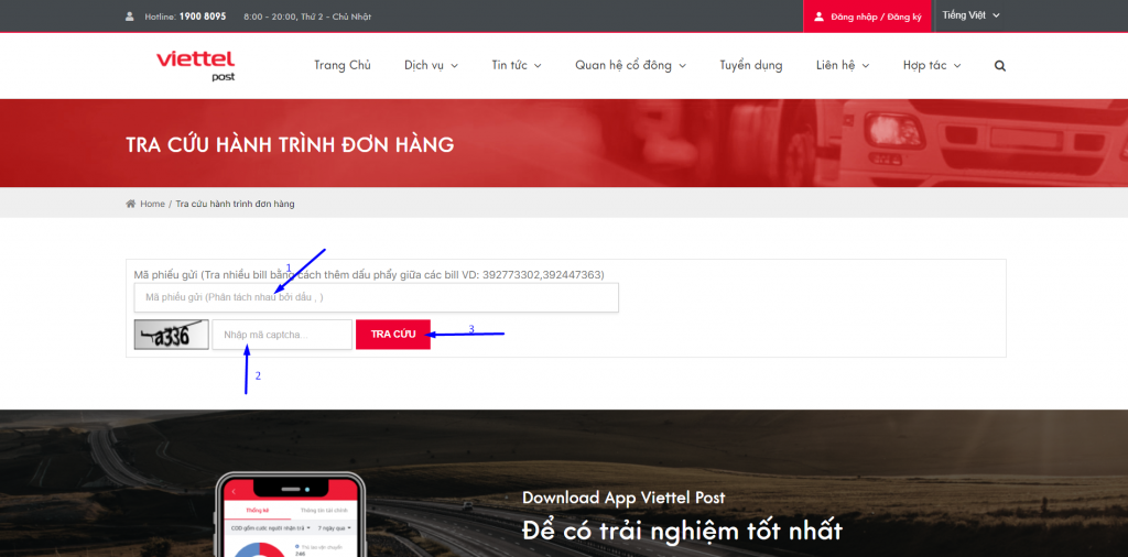 Website của Viettel Post giúp khách hàng tra mã vận đơn nhanh chóng