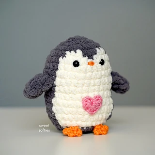 crochet penguin with heart applique