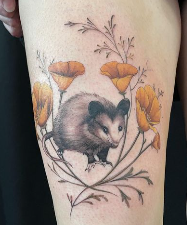 Rat With California Poppy Tattoo