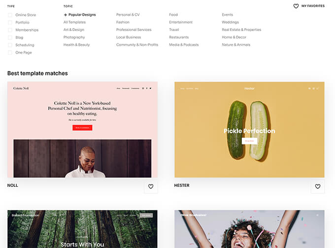 Modelos de sites Squarespace