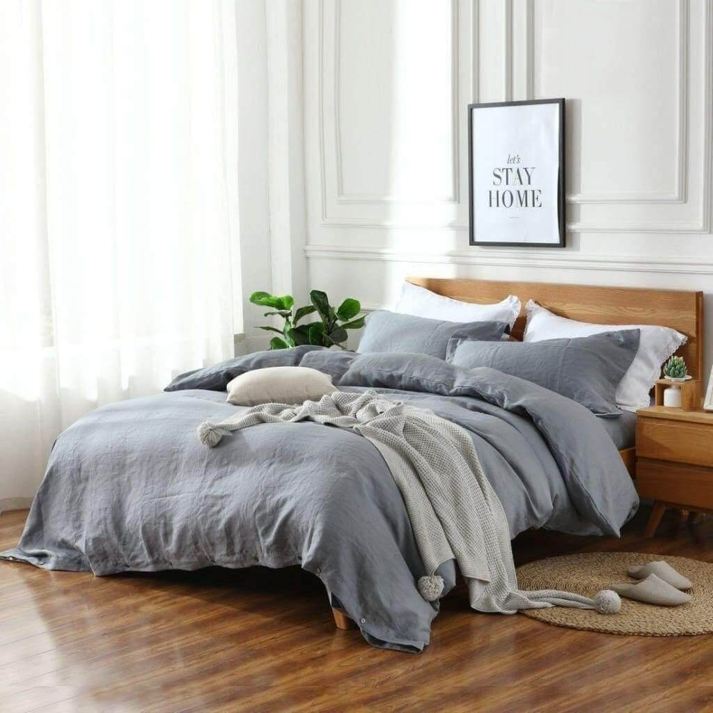 Drap giường cotton đũi xanh tím
