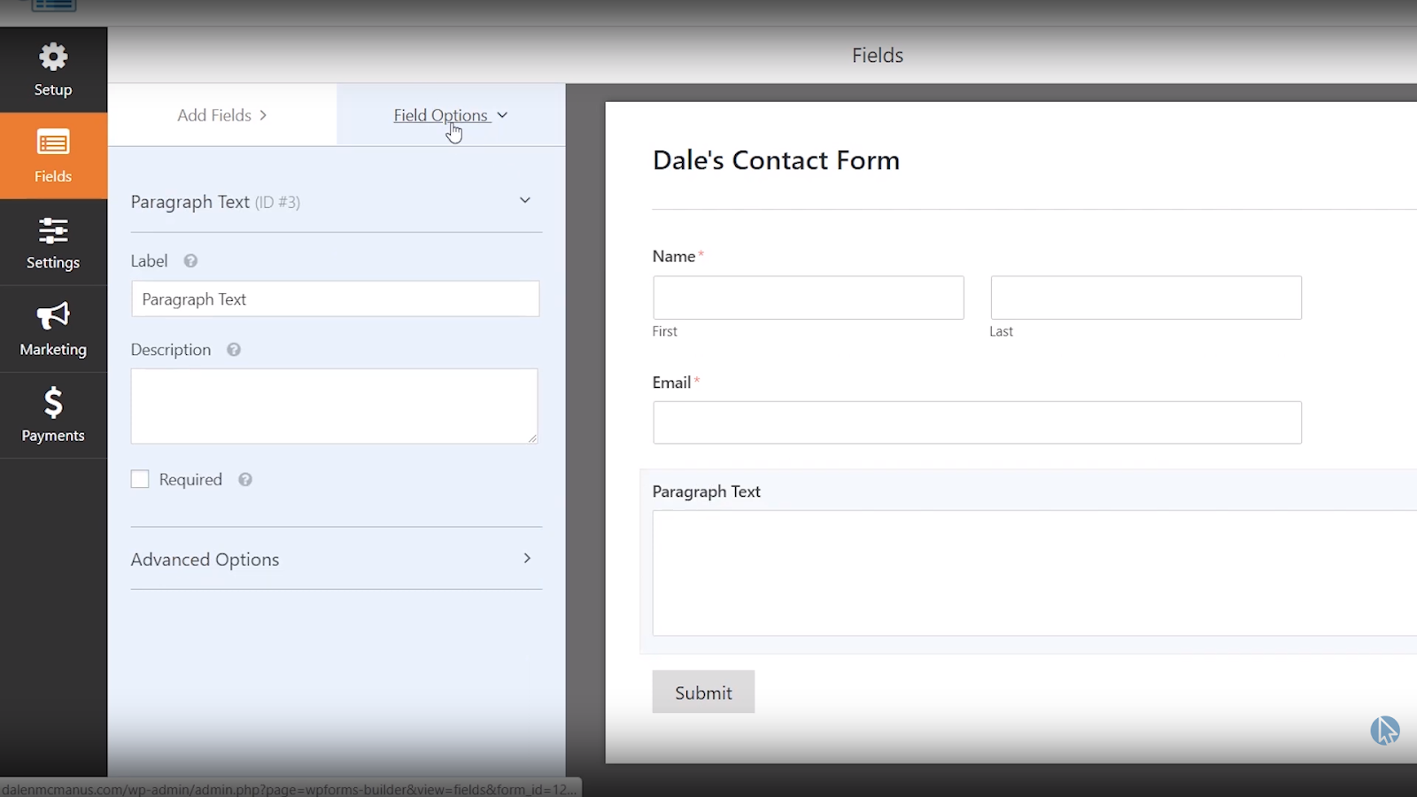 wpforms contact form fields