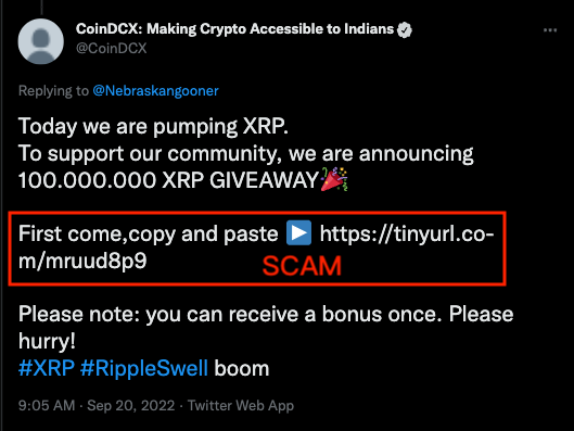 Hacked CoinDCX Twitter Account