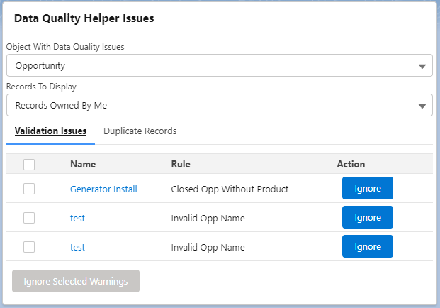 Data Quality Helper issues