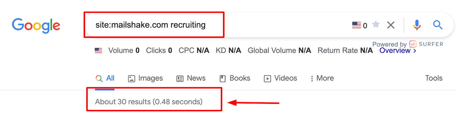 Mailshake.com indexed pages relevant to recruiting 