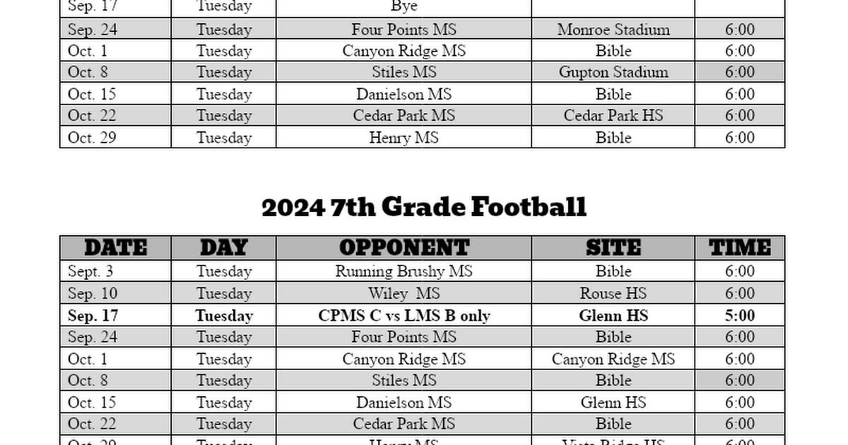 2022 Football Schedule Google Docs