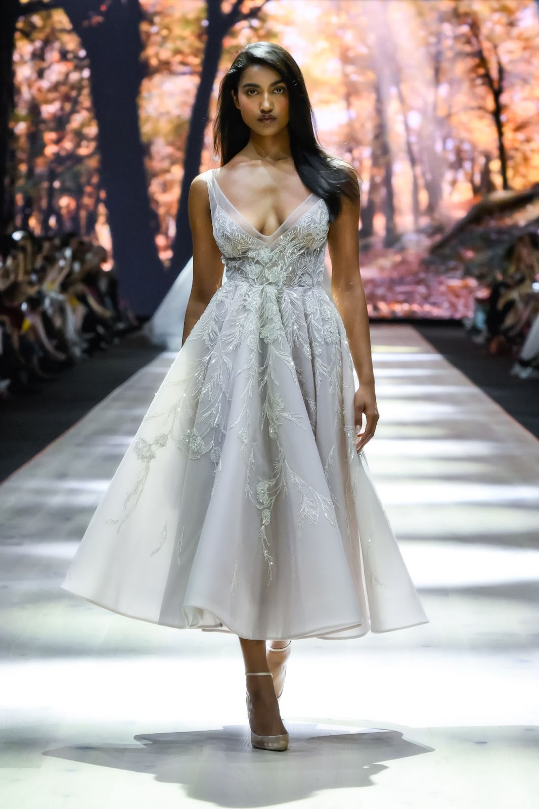 Dainty yet beautiful bridal dress on Paolo Sebastian's solo runway. 