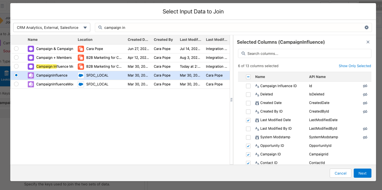 Pardot Screenshot - select data input to join