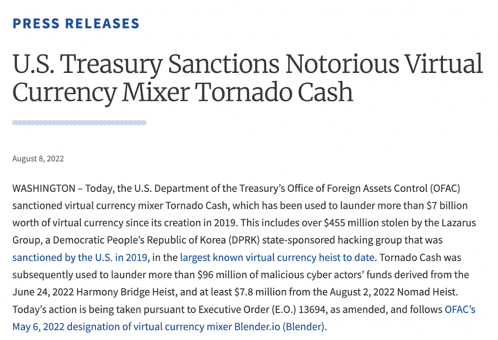 Sanction Tornado Cash