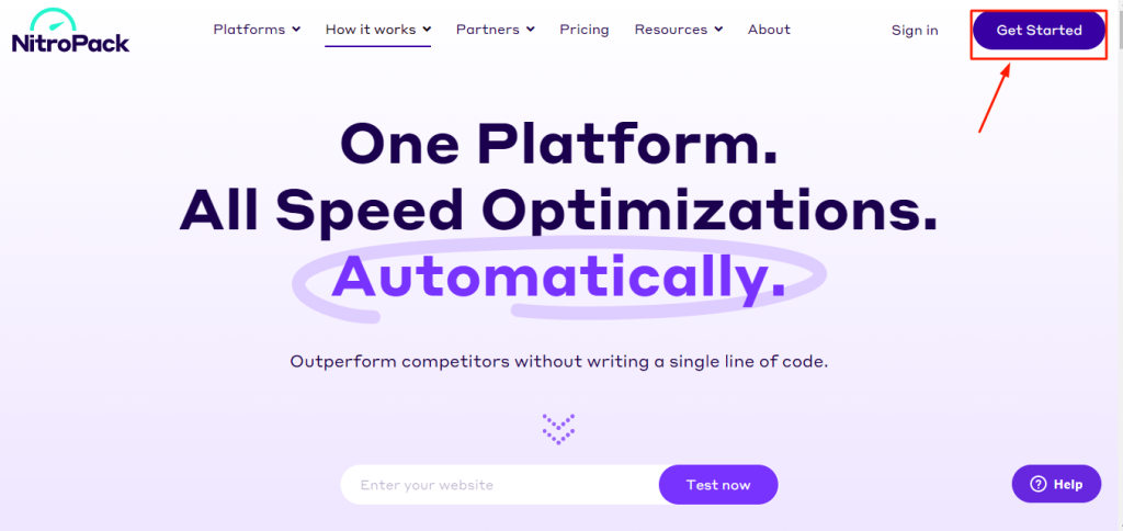 NitroPack - Click on Get Started