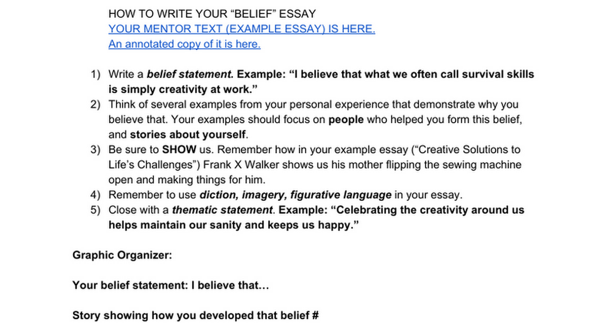 belief statement essay examples