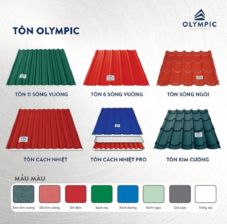 Tôn lợp mái Olympic còn có sự phong phú về mẫu mã và màu sắc thỏa mãn sự lựa chọn đa dạng của khách hàng 