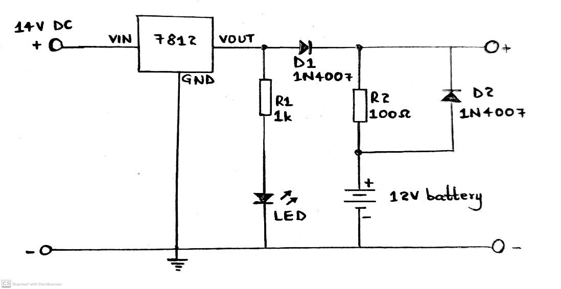 Schematic diagram of a battery backup circuit 